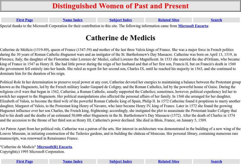 Distinguished Women of Past and Present: Catherine De Medicis Handout