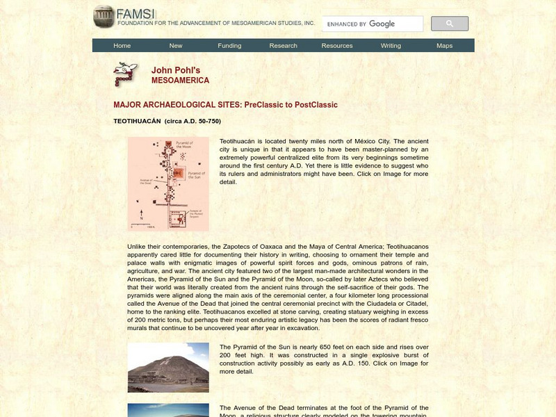 Famsi: Major Archaeological Sites: Pre Classic to Post Classic Handout