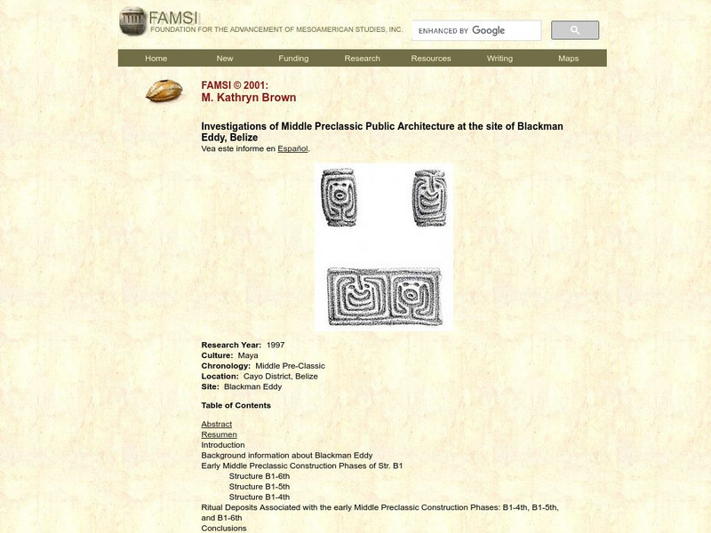 Famsi: Investigations of Architecture at Blackman Eddy,belize Handout