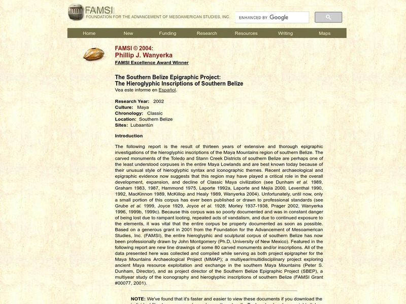 Famsi: Southern Belize Epigraphic Project: Hieroglyphic Website