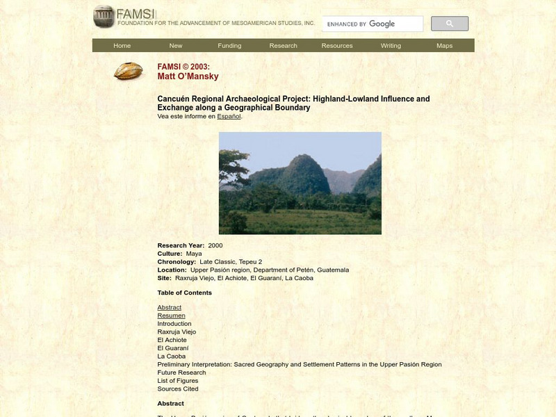 Famsi: Cancuen Regional Archaeological Project (2000) Website Famsi: Cancuen Regional Archaeological Project (2000) Website