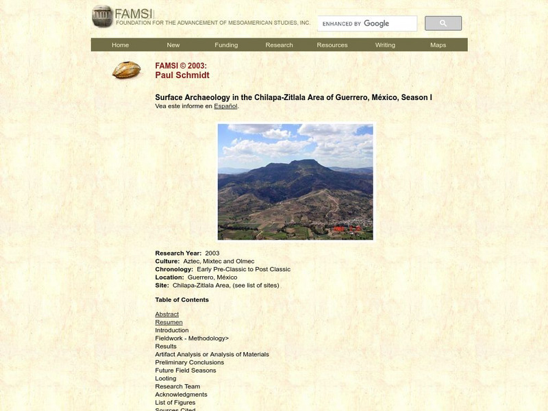 Famsi: Surface Archaeology in the Chilapa Zitiala Area (2003) Website