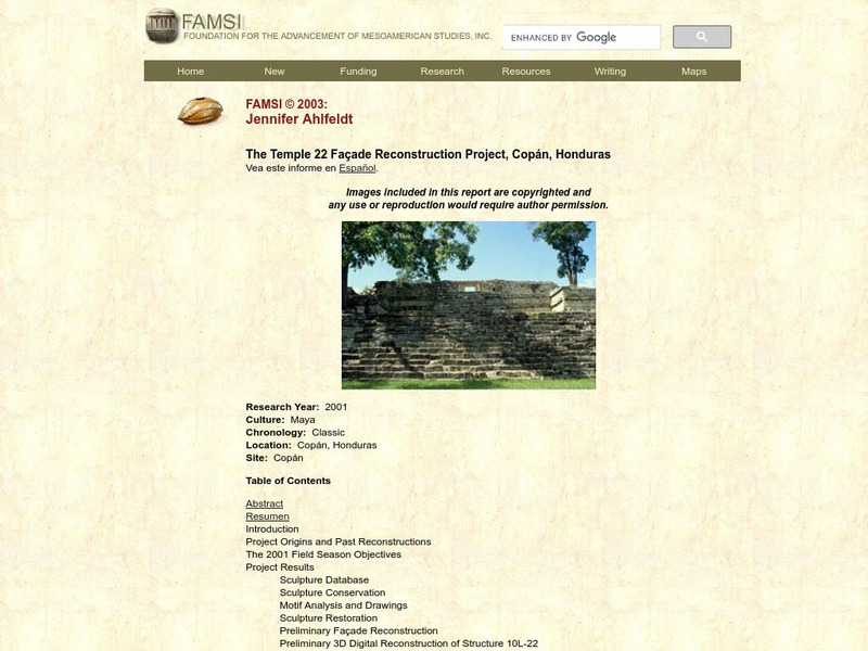Famsi: Temple 22 Facade Reconstruction Project (2001) Website
