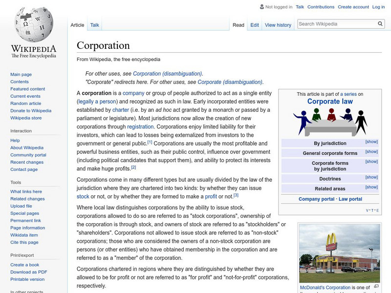 Wikipedia: Corporation Handout Wikipedia: Corporation Handout