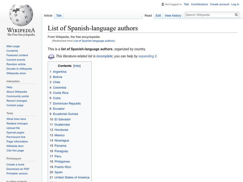 Wikipedia: List of Spanish Language Authors Handout Wikipedia: List of Spanish Language Authors Handout