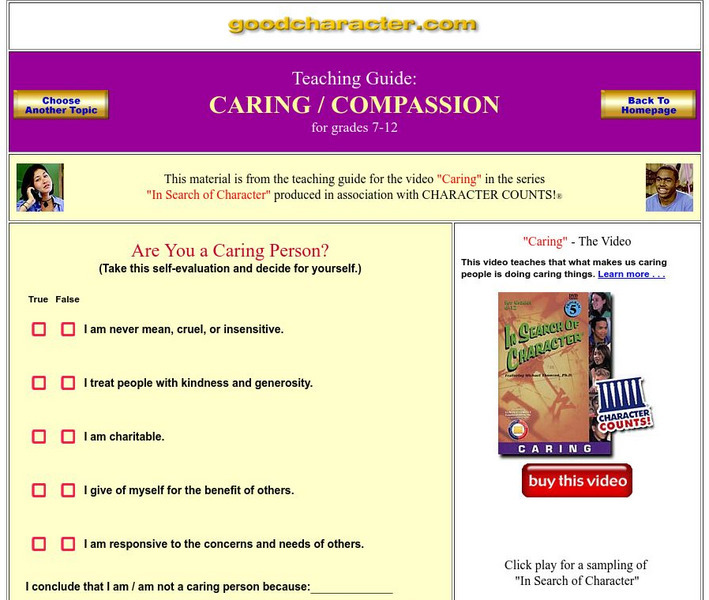 Good Character: Caring Activity Good Character: Caring Activity