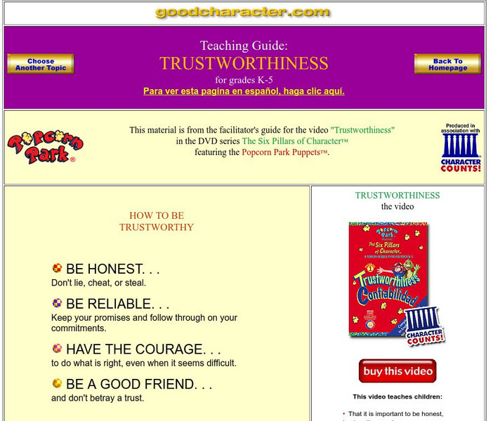 Good Character: The Six Pillars of Character: Trustworthiness Lesson Plan Good Character: The Six Pillars of Character: Trustworthiness Lesson Plan