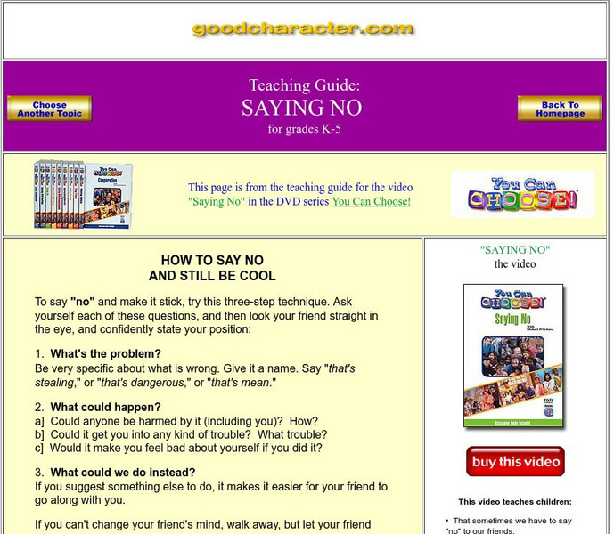 Good Character: Saying No Lesson Plan Good Character: Saying No Lesson Plan
