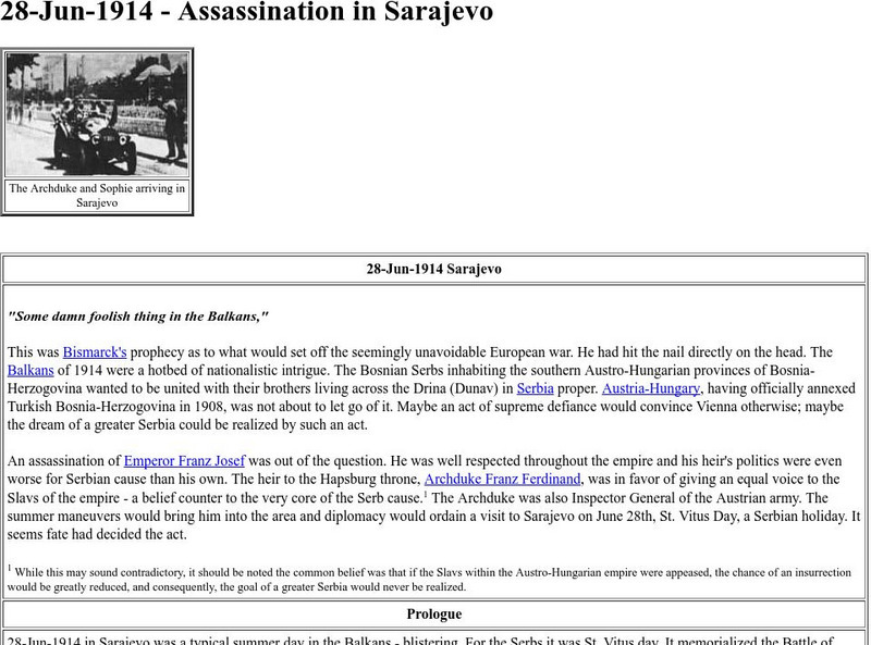 Worldwar1.com: Trenches on the Web: 28 Jun 1914 Assassination in Sarajevo Article