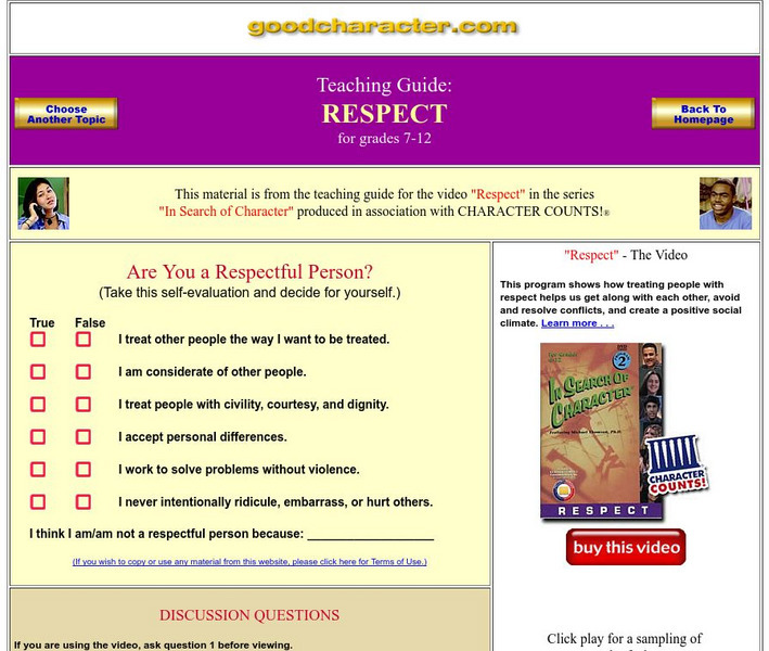 Good Character: Respect Unit Plan Good Character: Respect Unit Plan