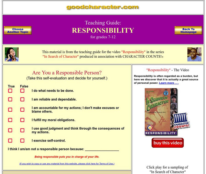Good Character: Responsibility Activity