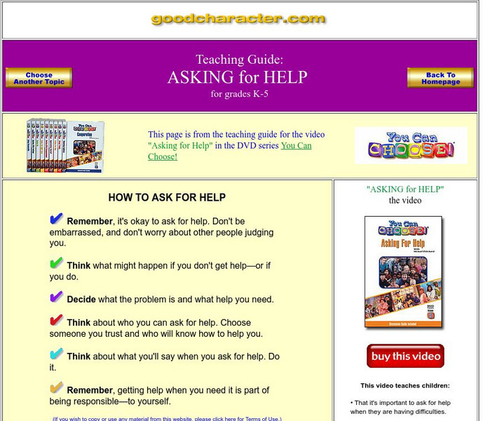 Good Character: Asking for Help Website Good Character: Asking for Help Website