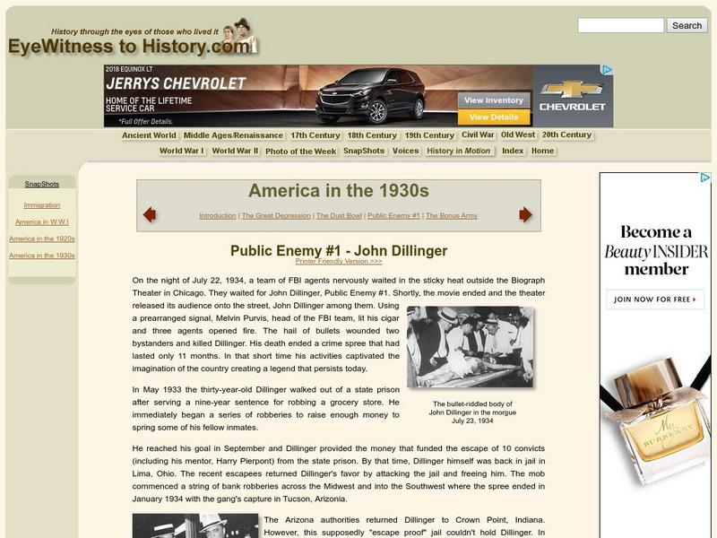 Eye Witness to History: Public Enemy #1 John Dillinger Activity Eye Witness to History: Public Enemy #1 John Dillinger Activity