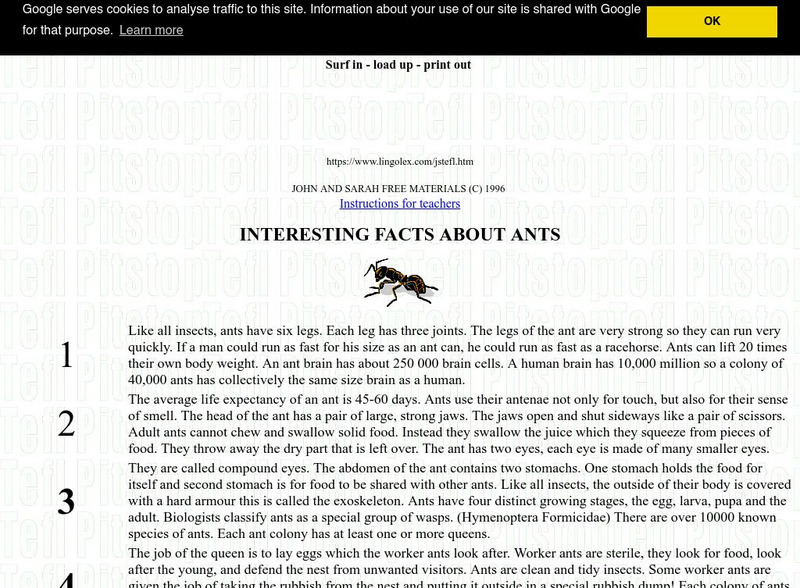 Interesting Facts About Ants Handout Interesting Facts About Ants Handout