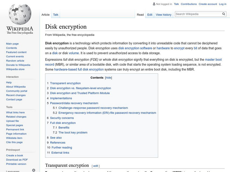 Wikipedia: Disk Encryption Handout Wikipedia: Disk Encryption Handout