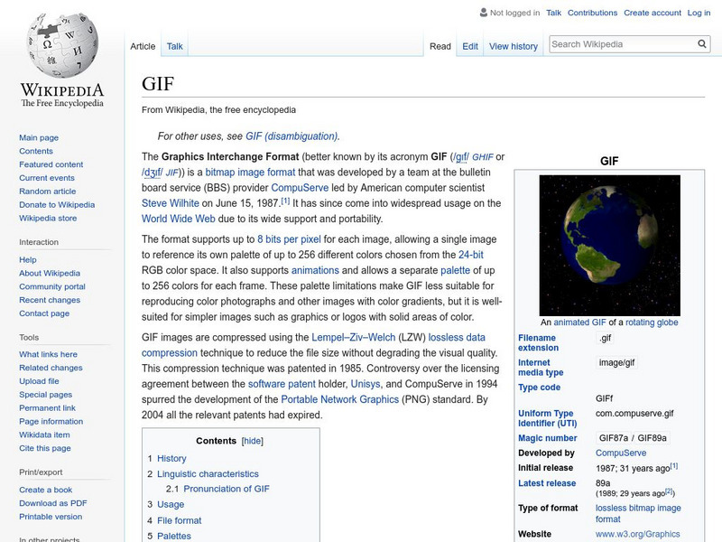 Wikipedia: Gif (Graphics Interchange Format) Handout Wikipedia: Gif (Graphics Interchange Format) Handout