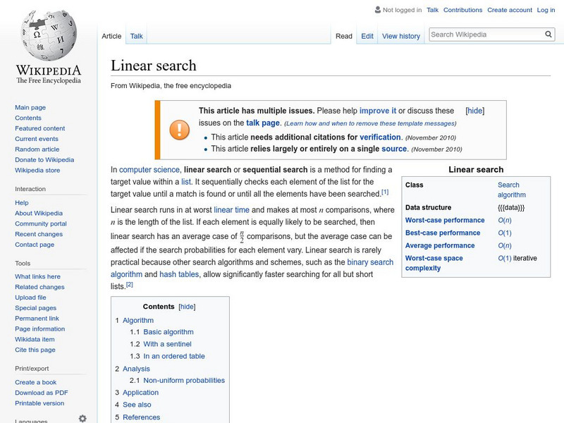 Wikipedia: Linear Search Handout Wikipedia: Linear Search Handout