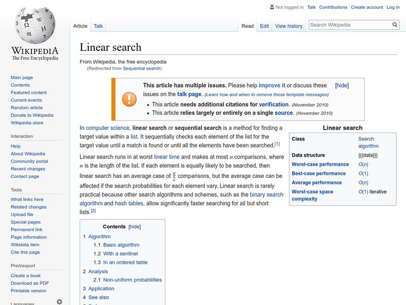Wikipedia: Sequential Search Handout Wikipedia: Sequential Search Handout