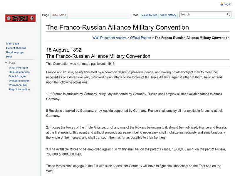 Byu: Wwi Document Archive: The Franco Russian Alliance Military Convention Primary Byu: Wwi Document Archive: The Franco Russian Alliance Military Convention Primary