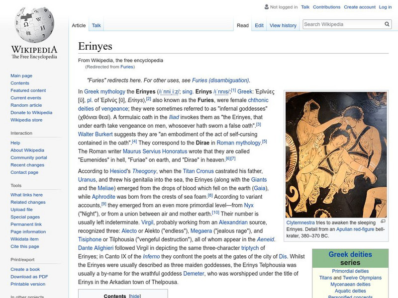 Wikipedia: Erinyes (Furies) Handout Wikipedia: Erinyes (Furies) Handout