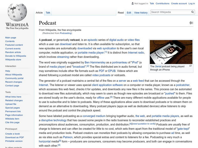 Wikipedia: Podcasting Handout Wikipedia: Podcasting Handout