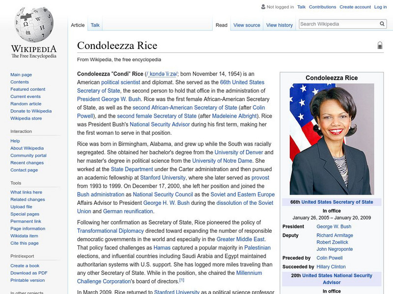 Wikipedia: Condoleezza Rice Handout Wikipedia: Condoleezza Rice Handout