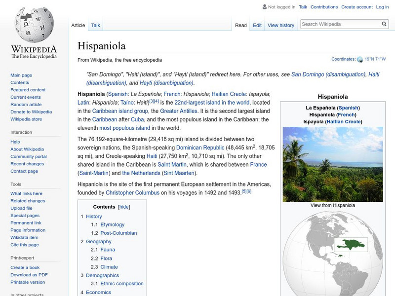 Wikipedia: Hispaniola Handout Wikipedia: Hispaniola Handout