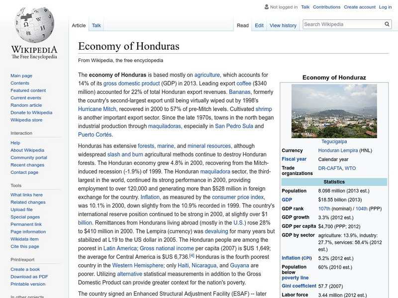 Wikipedia: Economy of Honduras Handout Wikipedia: Economy of Honduras Handout