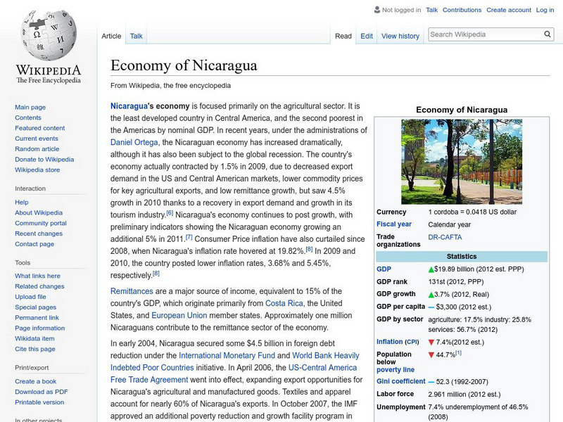 Wikipedia: Economy of Nicaragua Handout Wikipedia: Economy of Nicaragua Handout