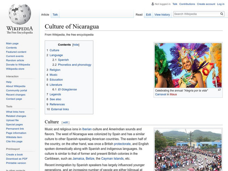 Wikipedia: Culture of Nicaragua Handout