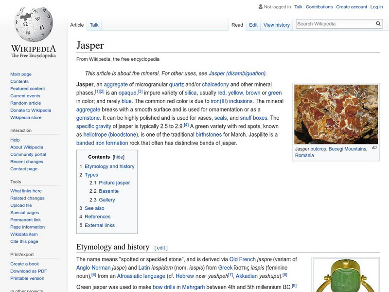 Wikipedia: Jasper From Wikipedia Handout Wikipedia: Jasper From Wikipedia Handout