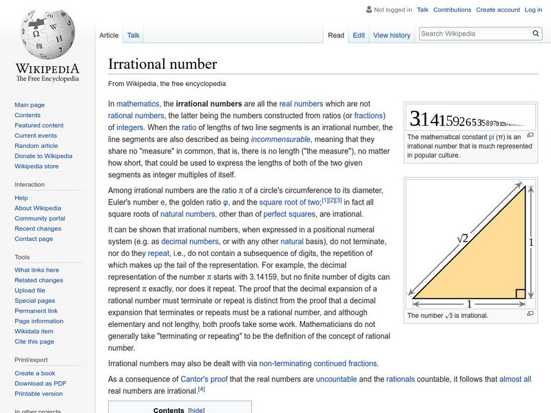 Wikipedia: Irrational Number Handout Wikipedia: Irrational Number Handout