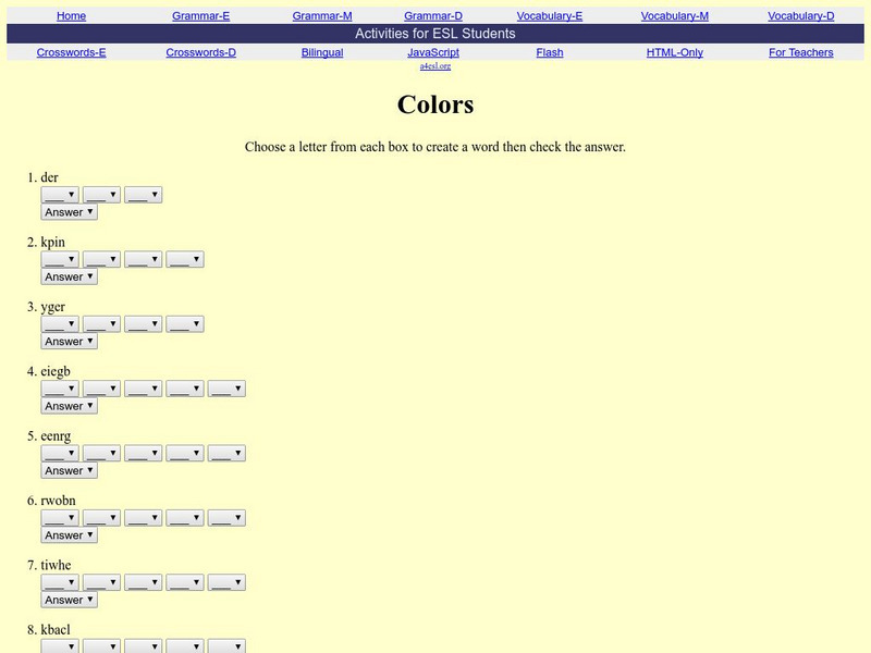 Activities for Esl Students: Colors: Vocabulary Website Activities for Esl Students: Colors: Vocabulary Website
