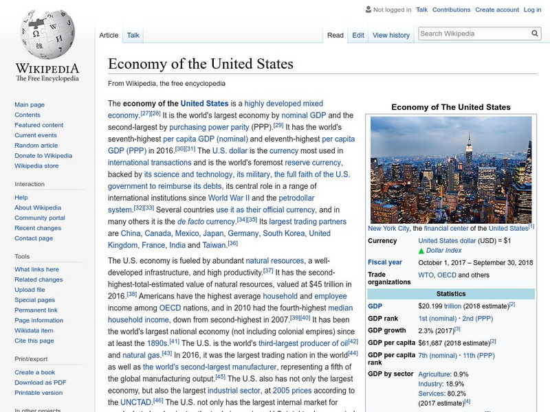 Wikipedia: Economy of the United States Handout Wikipedia: Economy of the United States Handout