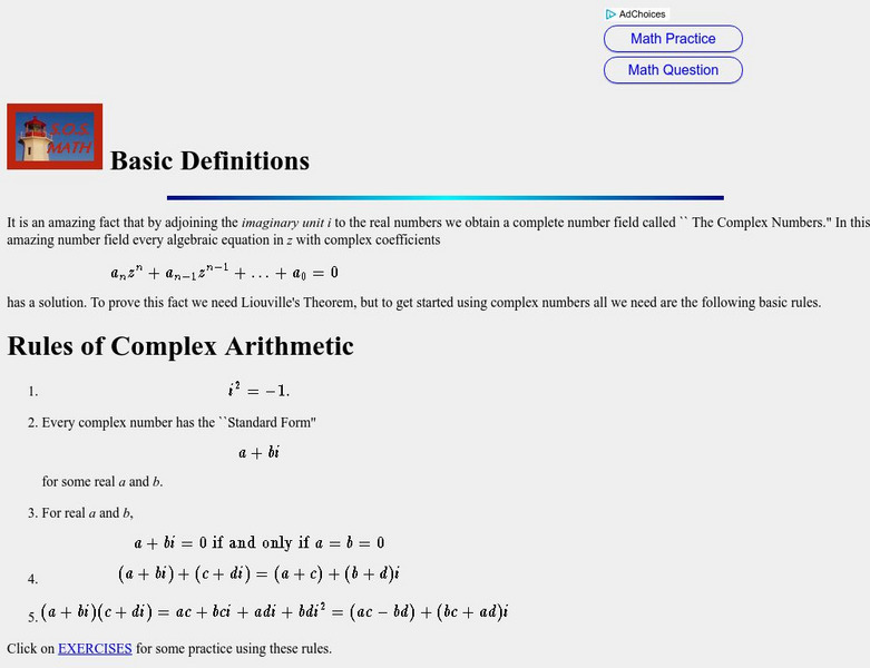 S.o.s. Math: The Complex Numbers Activity S.o.s. Math: The Complex Numbers Activity