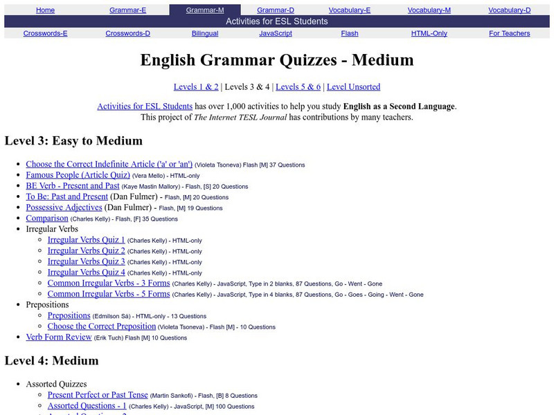 Activities for Esl Students: Grammar Quizzes Medium Unknown Type Activities for Esl Students: Grammar Quizzes Medium Unknown Type