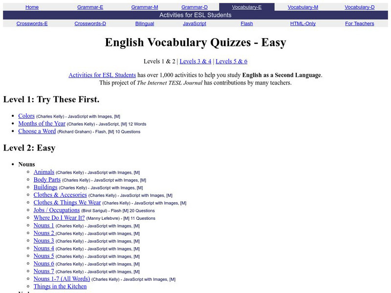 Activities for Esl Students: Vocabulary Quizzes Easy Website Activities for Esl Students: Vocabulary Quizzes Easy Website
