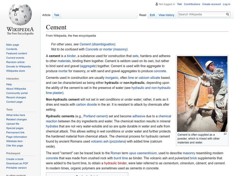 Wikipedia: Cement Handout Wikipedia: Cement Handout
