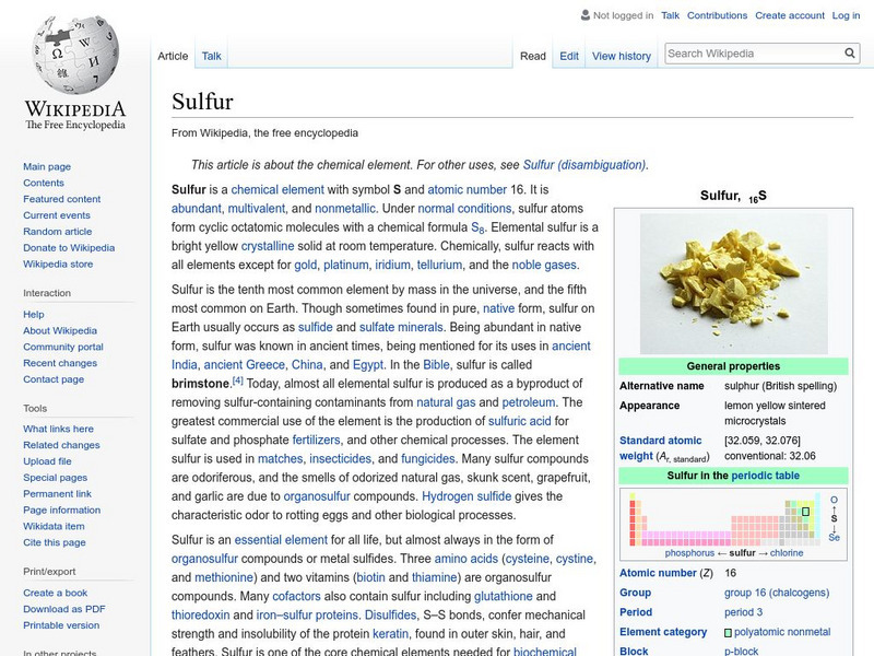 Wikipedia: Sulfur Handout Wikipedia: Sulfur Handout