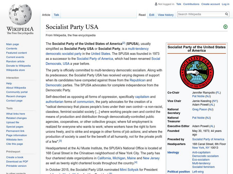 Wikipedia: Socialist Party Usa Handout Wikipedia: Socialist Party Usa Handout