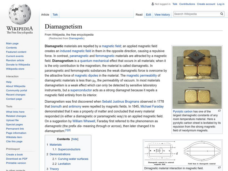Wikipedia: Diamagnetism Handout Wikipedia: Diamagnetism Handout