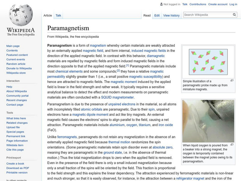 Wikipedia: Paramagnetism Handout Wikipedia: Paramagnetism Handout