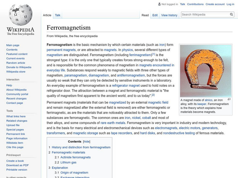 Wikipedia: Ferromagnetism Handout Wikipedia: Ferromagnetism Handout