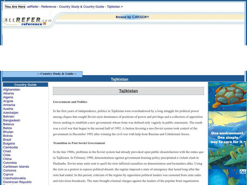 All Refer Reference: Tajikistan: Government and Politics Handout All Refer Reference: Tajikistan: Government and Politics Handout