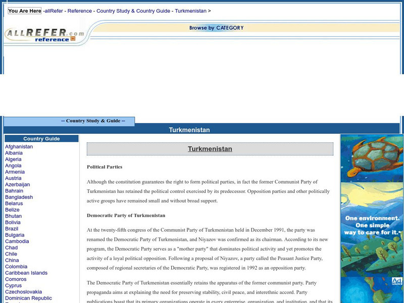 All Refer Reference: Turkmenistan: Political Parties Handout All Refer Reference: Turkmenistan: Political Parties Handout