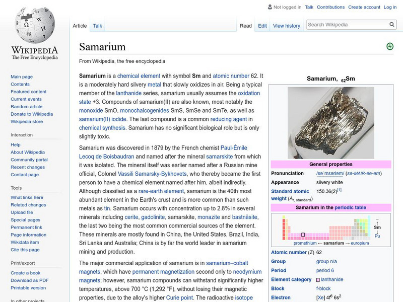 Wikipedia: Samarium Handout Wikipedia: Samarium Handout