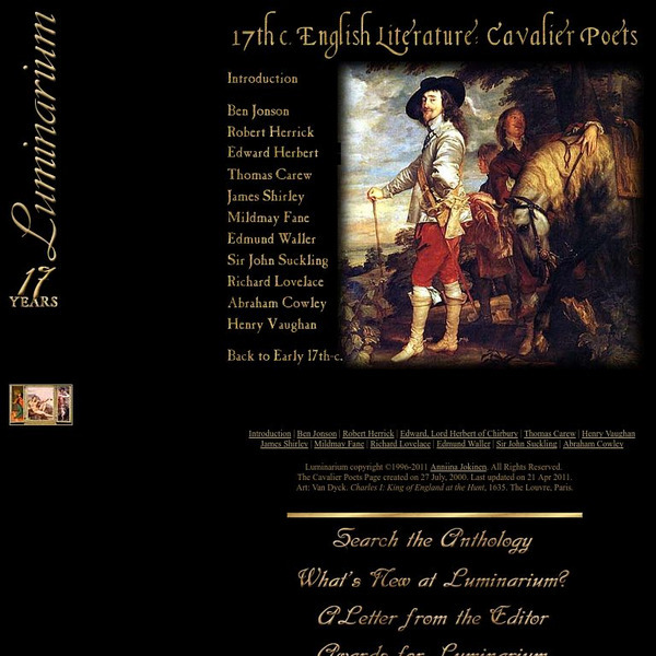 Luminarium: 17th Century English Literature: Cavalier Poets Website Luminarium: 17th Century English Literature: Cavalier Poets Website