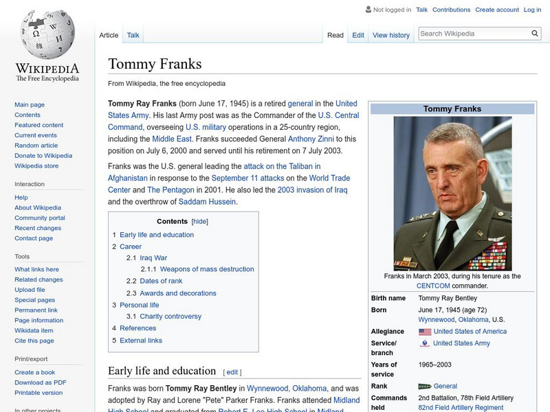 Wikipedia: Tommy Franks Handout Wikipedia: Tommy Franks Handout