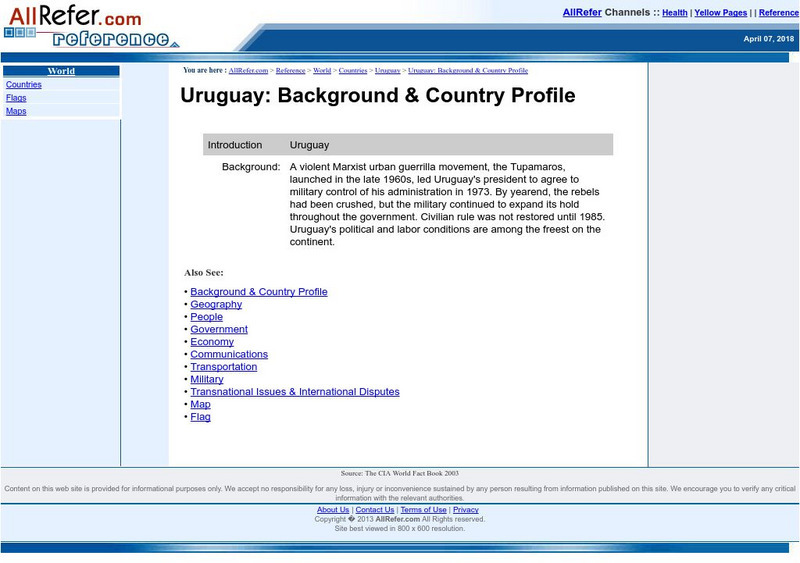 All Refer Reference: Uruguay: Background & Profile Handout All Refer Reference: Uruguay: Background & Profile Handout