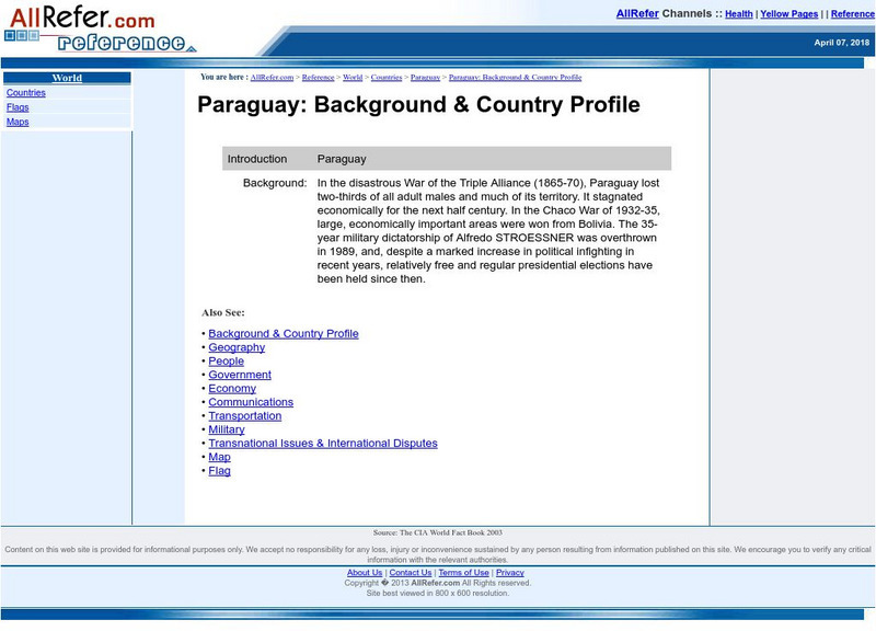 All Refer Reference: Paraguay: Background & Profile Handout All Refer Reference: Paraguay: Background & Profile Handout